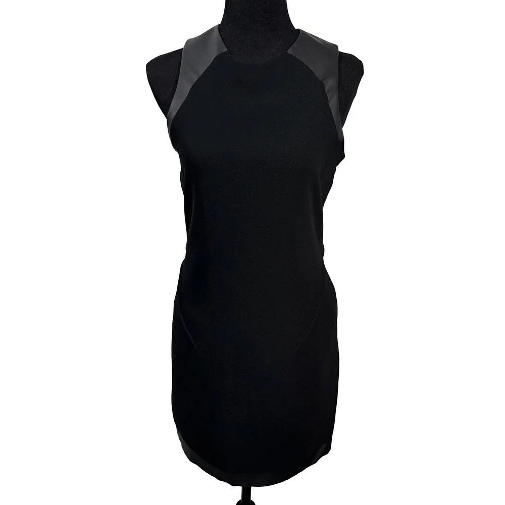 Rag & Bone Nudie Mini Dress Black Crepe Sheath Vegan Leather Trim Women's 4 NWT